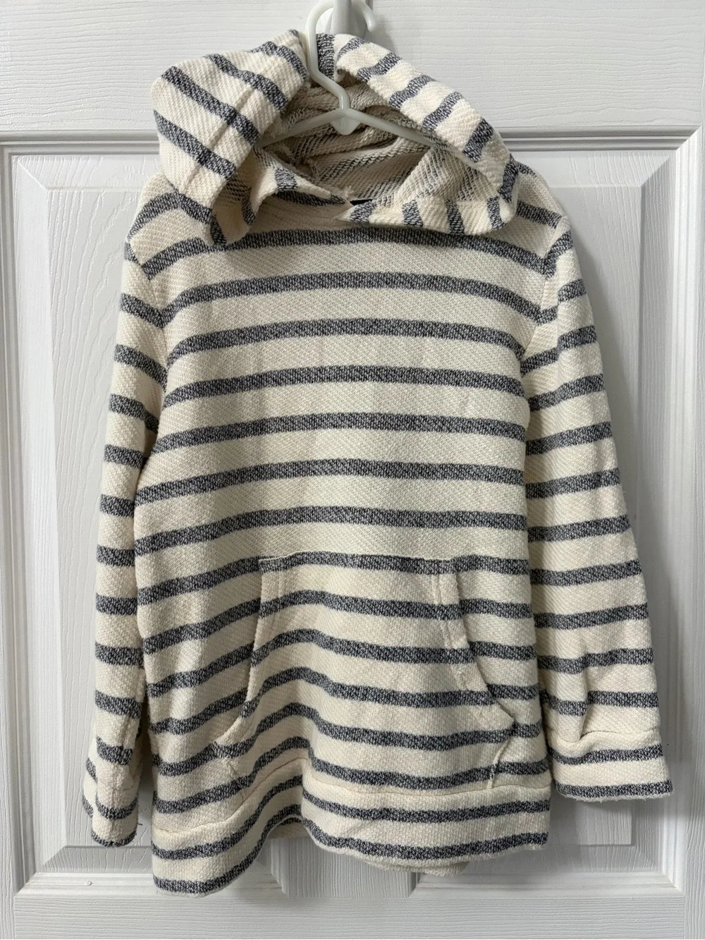 Youth Striped Hooded Terry Hoodie in Cream and Blue